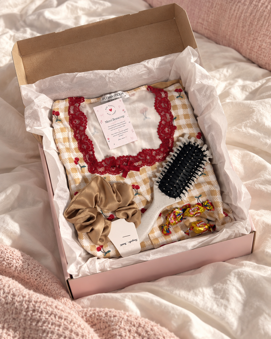 Pyjama HerBeauty Beige avec bandeau et brosse